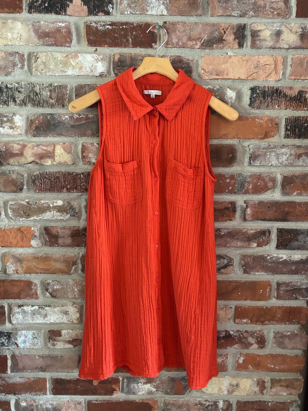 Z Supply Orange Gauze Cotton Sleeveless Shirtdress, S